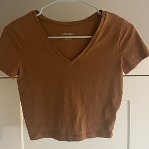 Wild Fable Women's Brown V-Neck Crop Top